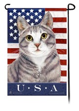 Patriotic USA Garden Flag - Blue and White Tuxedo Cat