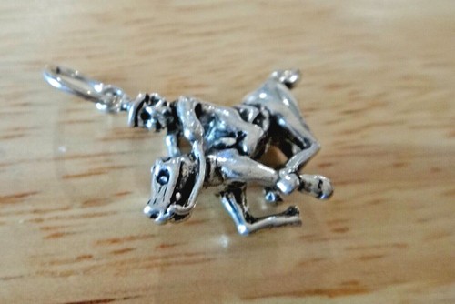 Sterling Silver 17x15mm Jockey Male Rider Galloping Horse Rodeo Charm - Picture 3 of 5