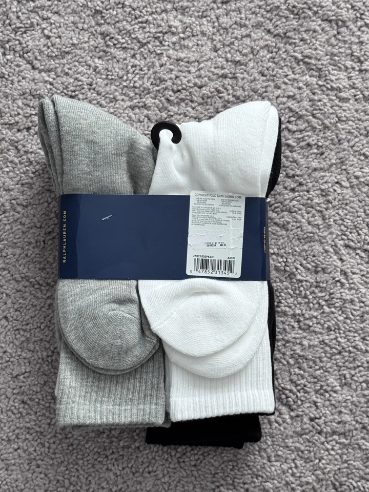Polo Ralph Lauren 6 Pack Socks - Men 10-13 Crew - Classic - Black/White/Gray - Image 2 of 2
