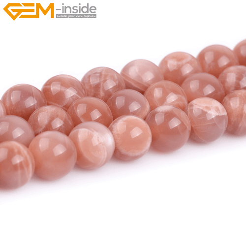 Round Orange Moonstone Natural Gemstone Beads For Jewelry Making Strand 15" Gift - Picture 37 of 38