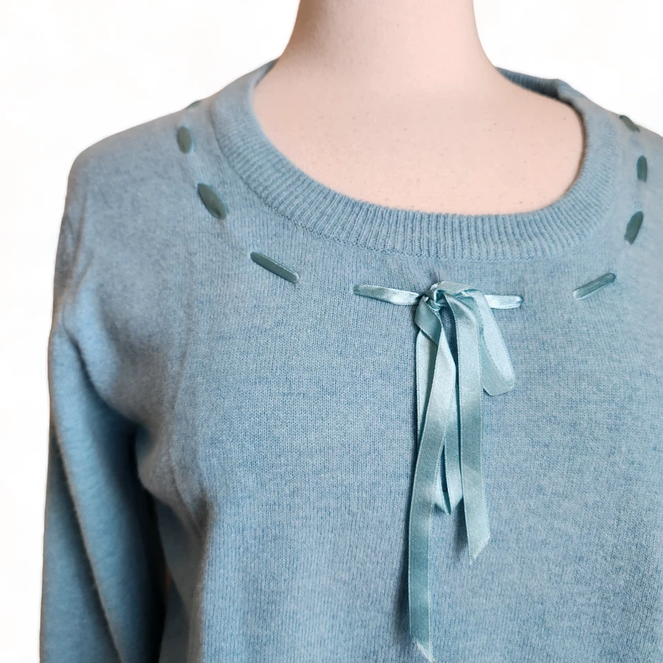 Suéter de Colección Stephanie Andrews Mujer Cinta Grande Azul Acanalado Lana de Cordero Angora Foto 3 de 4