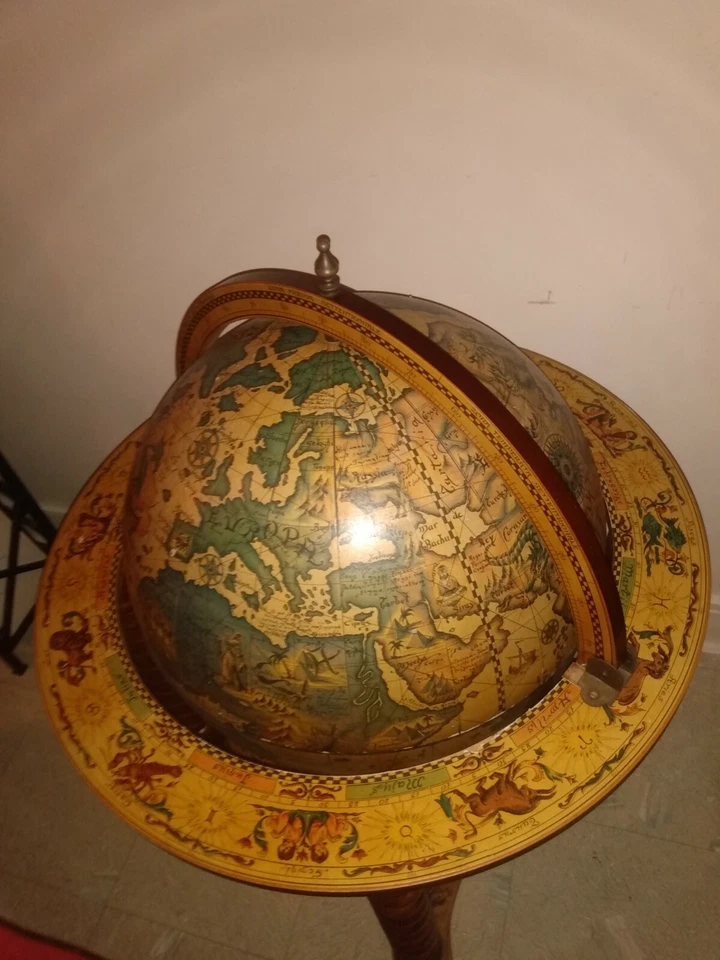 Carro de bar globo madera Zoffoli vintage - copas de licor de vino zodiaco Italia Foto 2 de 3