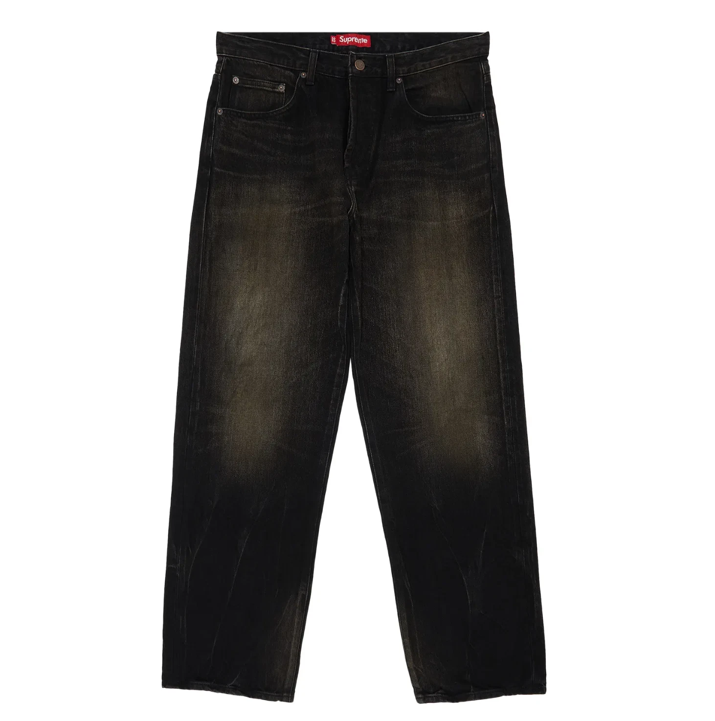 Pantalon homme Supreme 32 coupe ample en jean selvedge délavé noir denim
