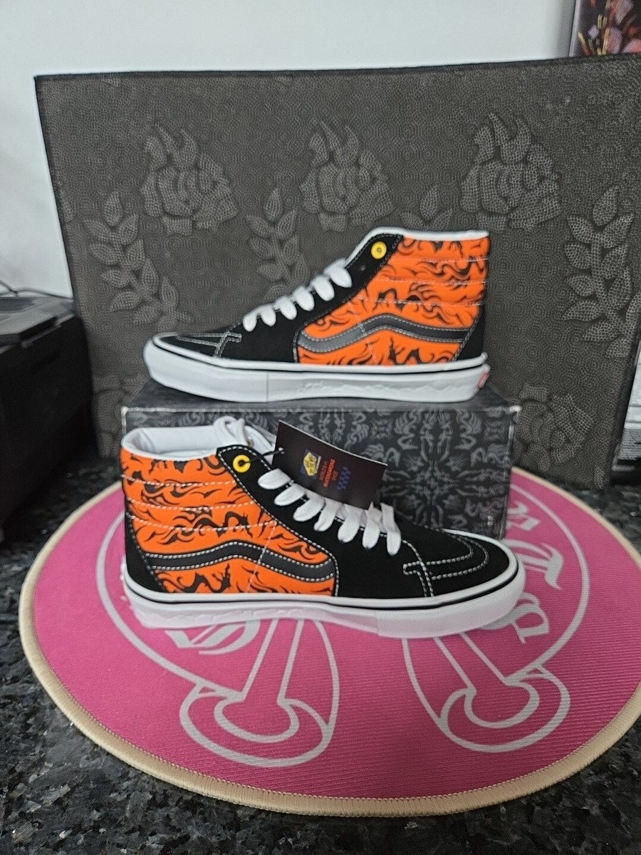 VANS スニーカーダンク トラ柄 黒/オレンジ Vans Sk8-Hi Dragon Flame Black Orange (Men's) Size 8