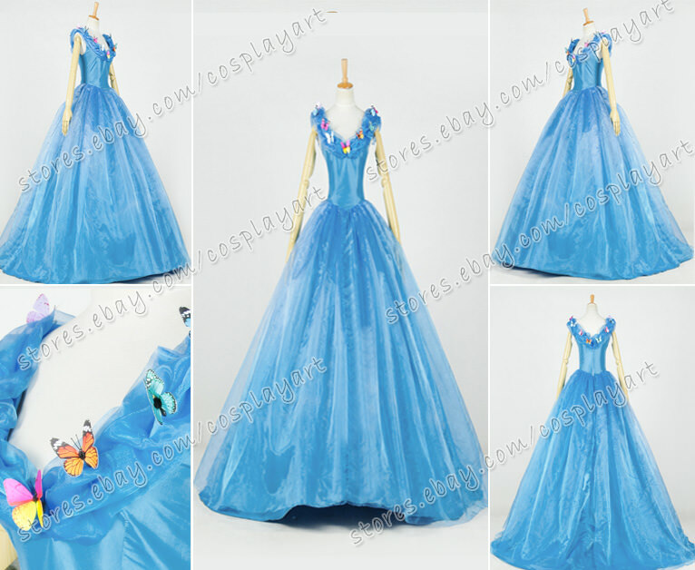 2015 Film Cinderella Cosplay Costume Princess Cinderella Blue Full Length  Dress | eBay