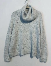 Lou And Grey Sweater Womens Large Gray Marled Fuzzy Turtleneck Slouchy Comfy