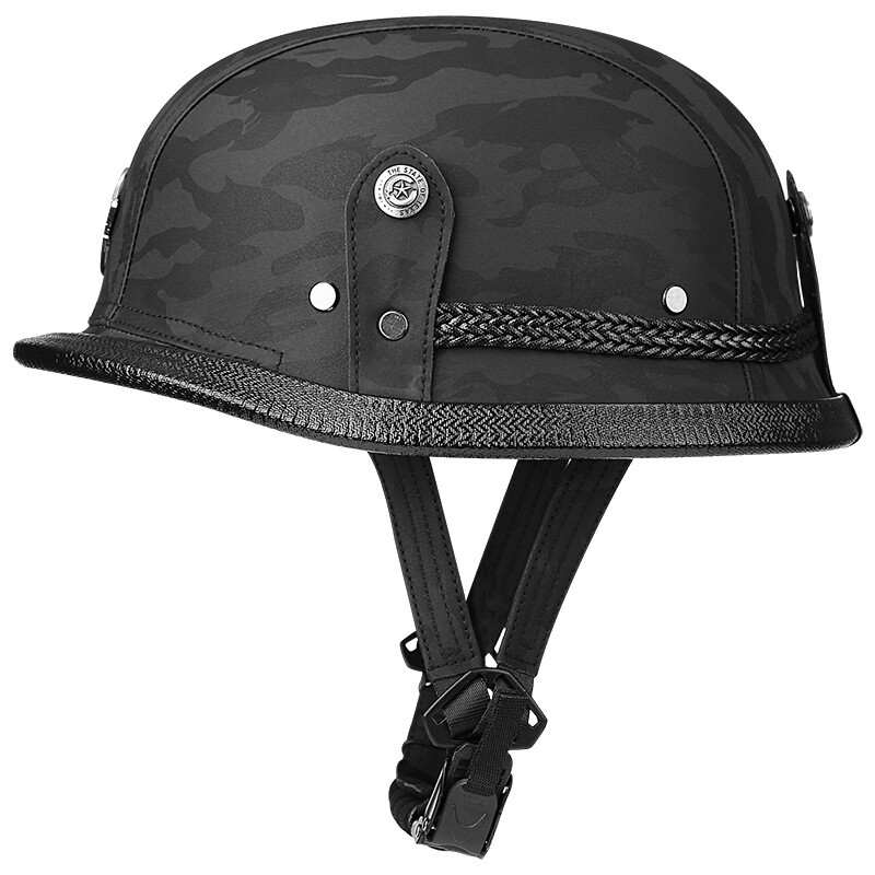 DOT German Style Motorcycle Leather Half Open Face Helmet Scooter Biker