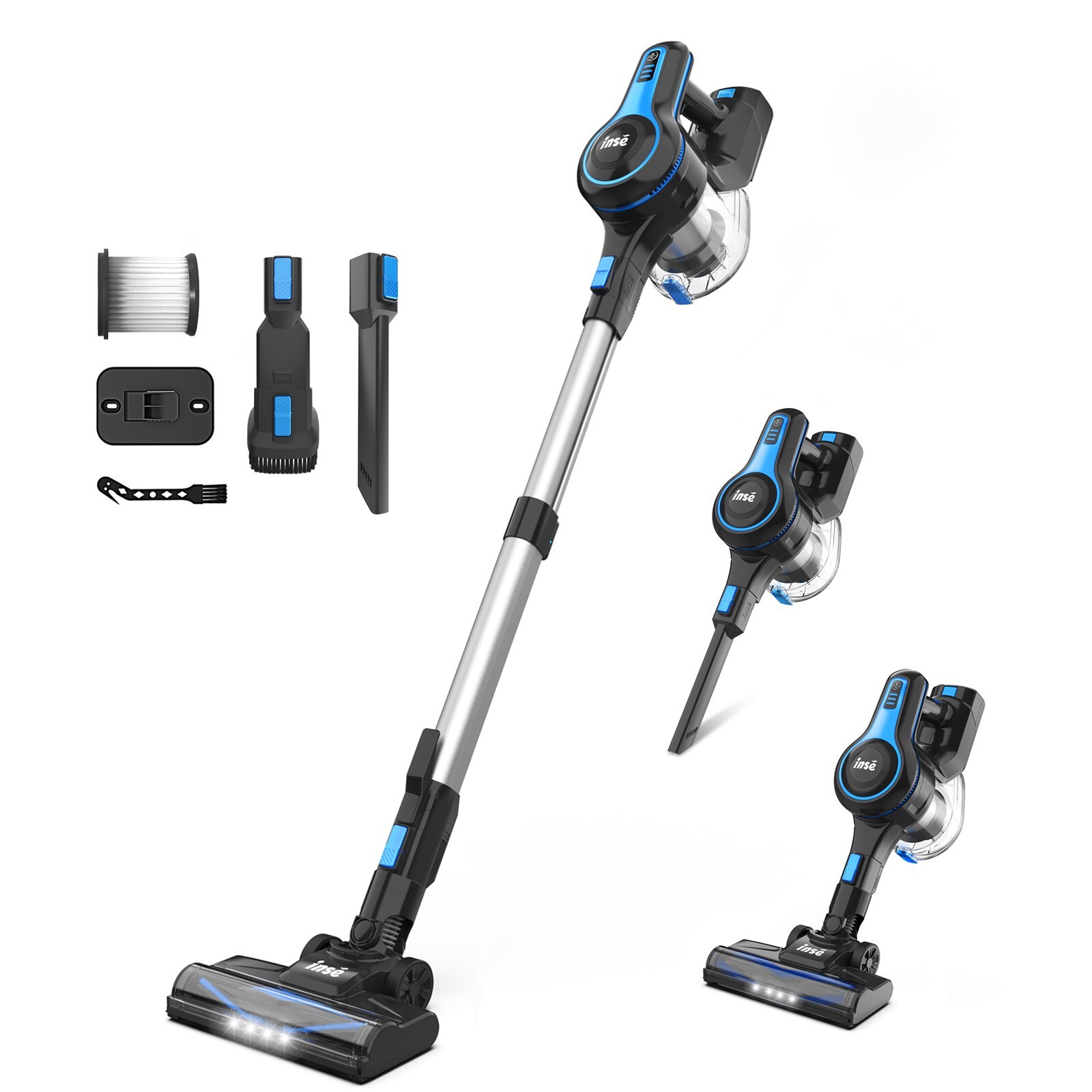 Aspirateur balai sans fil gris sidéral avec batterie amovible et filtration haute densité
