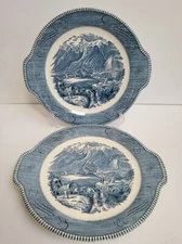Set of 2 Currier & Ives Serving 10.5" Cake Plates Stamped
