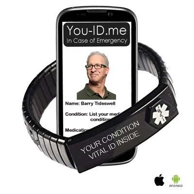 YOU ID ME Cheapest Emergency Medical Alert Bracelet ID Identity Wristband Expanding Black