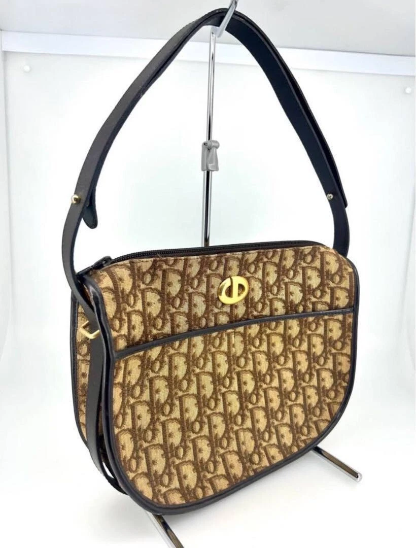 Sac à main vintage Christian Dior Trotter toile cuir sac bandoulière marron France