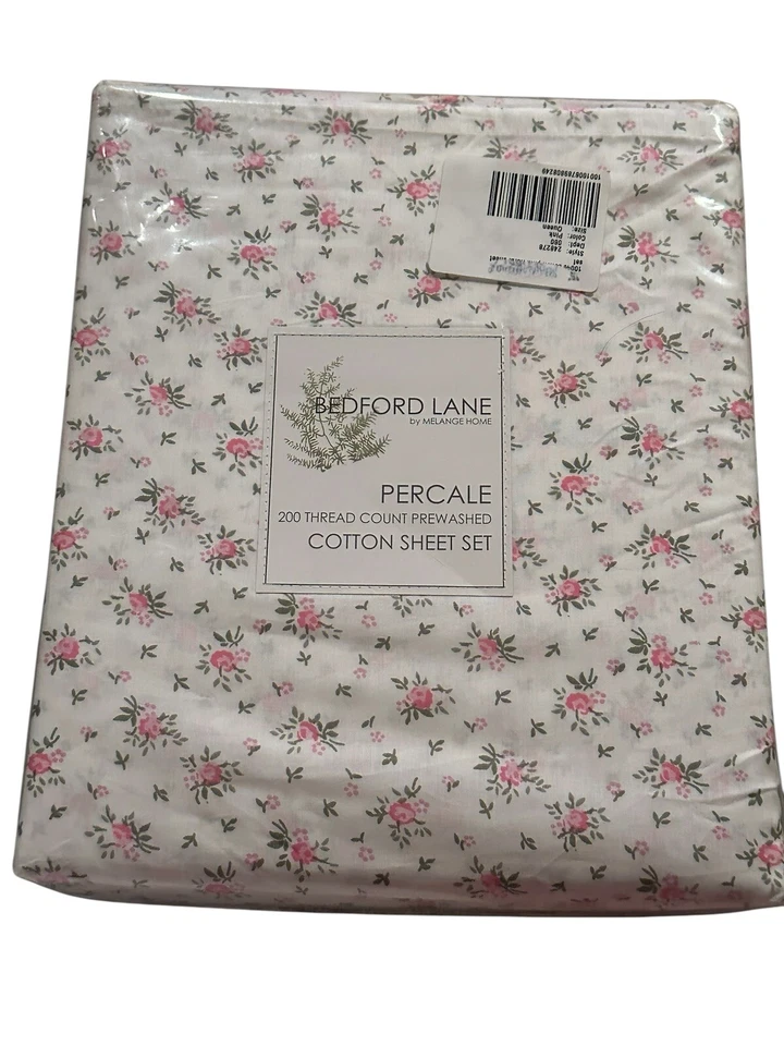 BEDFORD LANE MELANGE HOME PERCALE Pink Floral QUEEN Sheets NEW Farmhouse Cottage - Image 2 of 4