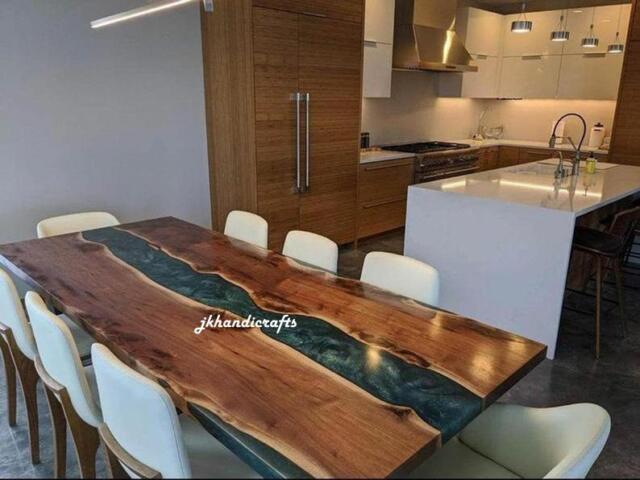 Blue Epoxy Resin Table Walnut Custom Order Table Top Modern Kitchen Furniture