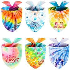 6 Pieces Tie Dye Dog Bandana Rainbow Pet Triangle Scarf Colorful Dog Costume 