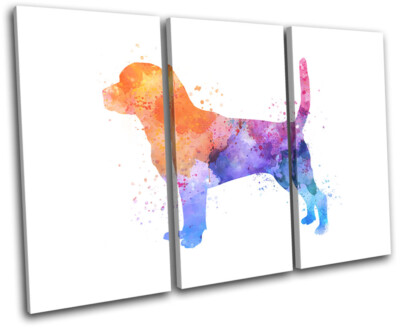Watercolour Beagle Dog Animals TREBLE CANVAS WALL ART Picture Print