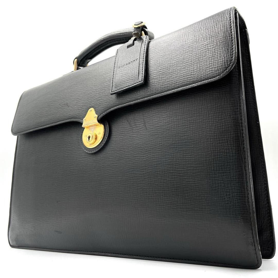 Discontinued Burberry Business Bag Leather With Key Bead Check A4 Pc Acceptable