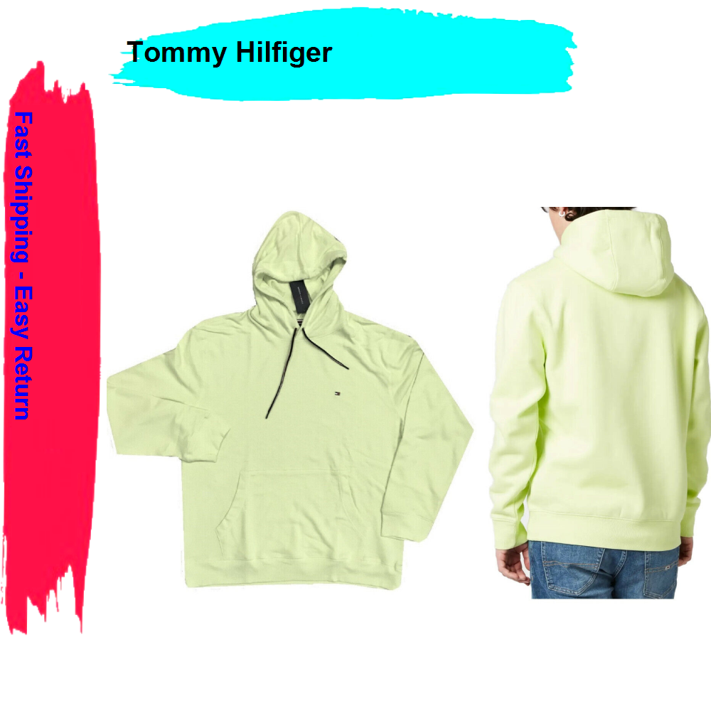 TOMMY HILFIGER Men's Essential Solid Popover Hoodie, Green Lime