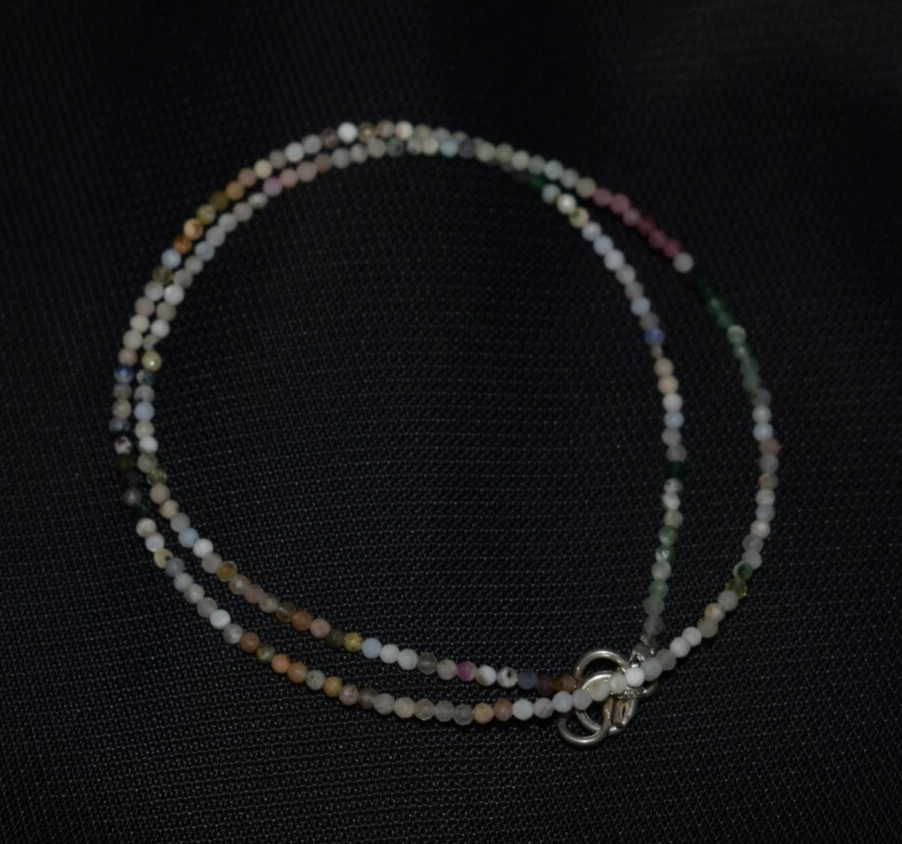 Gemma Pietra Naturale Collana 925 Argento Sterling Tormalina 2 MM Perline 30 " - Immagine 4 di 4