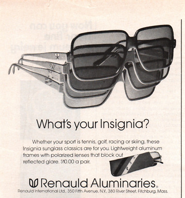 Renauld Aliminaries Sport Sunglasses Quarter Page 1971 Vintage B&W Print Ad