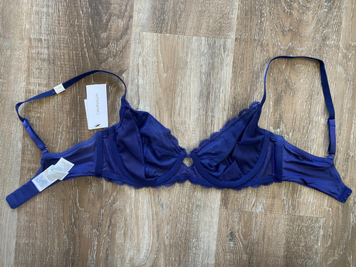 CALVIN KLEIN~NWT~ Seductive Comfort Blue Unlined Lace Bra~Size 34B~Underwire~NEW - Picture 3 of 11