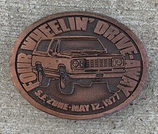 Vintage Four Wheelin Drive Away SF Zone May 12 1977 Belt Buckle 70s Hit Line