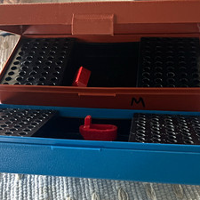 Blue Brown Plastic Pen Storage Case Organizer Box w/ Lids Compartments