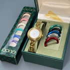[Exc+5] GUCCI Change Bezel 11/12 12Colors Gold Quartz Ladies Watch Working