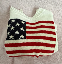 Old Navy Unisex Kids Sweater Size 8 White Pullover American Flag Red Blue