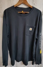 Carhartt Long Sleeve Pocket T-shirt Men's XL Faded Black Sleeve Print Skate 