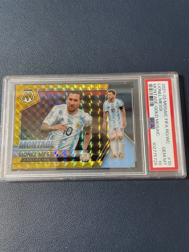 2021 Panini Mosaic FIFA Road to WC Montage Prizm Lionel Messi PSA 10 10/10 Gold