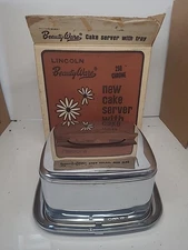Vtg Lincoln Beautyware Chrome Cake Carrier Storage Square Lock Lid Wood Handle