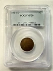 1914-D 1C WHEAT PENNY PCGS VF 20 US COIN #13774682