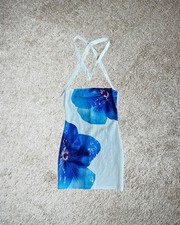 Blue Sequin Floral Mesh Sleeveless Short Mini Dress
