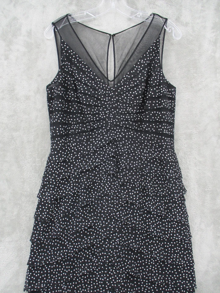 Vestido Adrianna Papell 14 Lunares Niveles Malla Escote Cóctel Noche Evento Foto 3 de 4