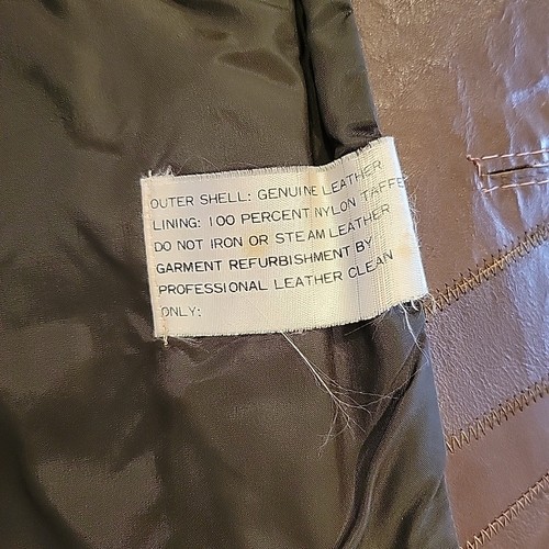 Giacca patchwork pelle vintage anni 60-70 uomo 42 Woodstock patch tasca marrone - Foto 13 di 24