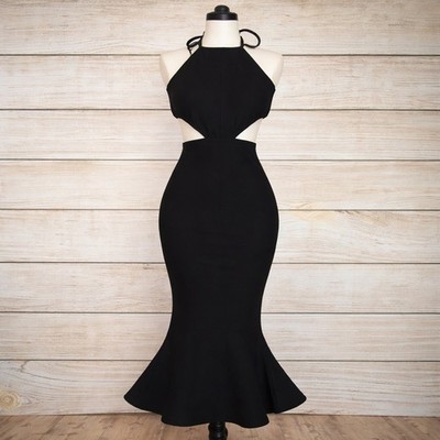 Cinq a Sept Black Halter Mermaid Gown with Side Cutouts and Bow Back Size 4  | eBay