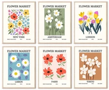 RETRART Flower Market Poster Set of 6, Abstract Flower Market Wall Art Prints...