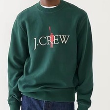 new J.CREW embroidered heritage fleece oarsman sweatshirt mens green