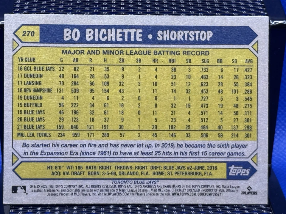 2022 Topps Archives BO BICHETTE Blue Jays - Image 2 of 2