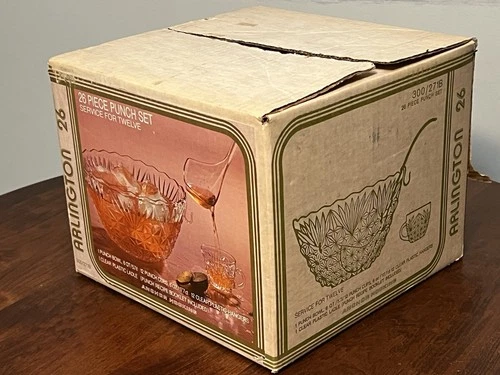 Vintage Anchor Hocking Punch Bowl Set Arlington 26 SEALED UNUSED Made In USA