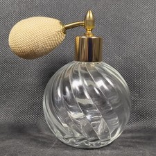 Austrian Glass Perfume Atomiser Bottle ~ Gold Colour Top ~ Round ~ Ht 10cm