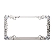 Auto Drive 3-D Daisy Bling Silver Metal License Plate Frame, 90142W