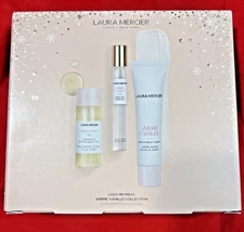 Laura Mercier Cozy AMBRE VANILLE  3 pc Gift Set Oil Parfum Serum Body NEW  BOXED