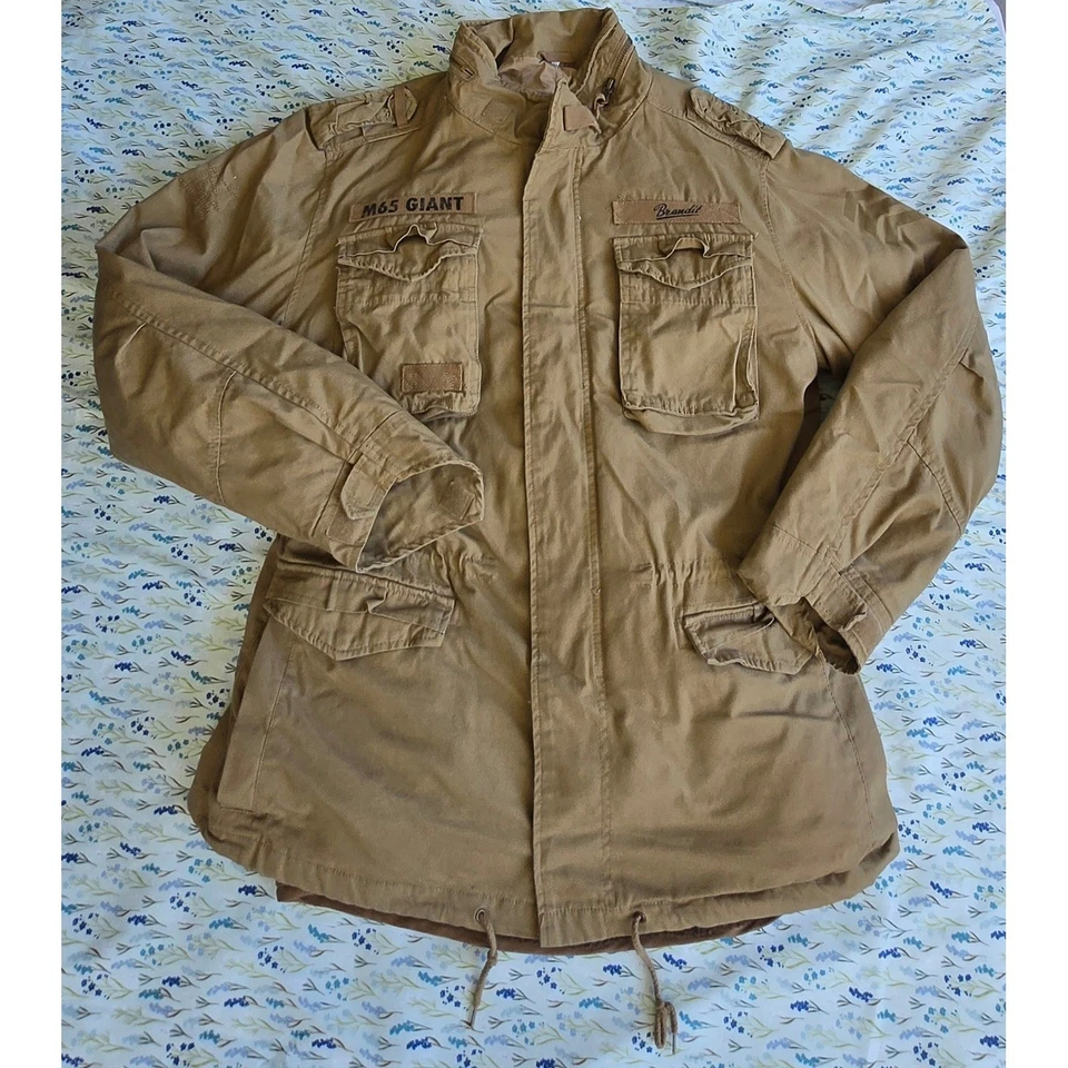 Brandit M65 Giant Field Jacket Khaki Sherpa Lined Mens Military Style Coat - Image 2 of 4