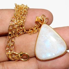 Golden Plated Classy Rainbow Moonstone Necklace Jewelry Size 19" GW