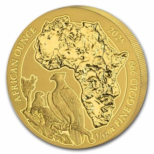 Martial Eagle African Ounce 2025 100 Francs 1/12oz Pure Gold BU Coin Rwanda