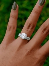 White Cubic Zirconia Halo Ring For Women Size 5 6 7 8 9 10 11