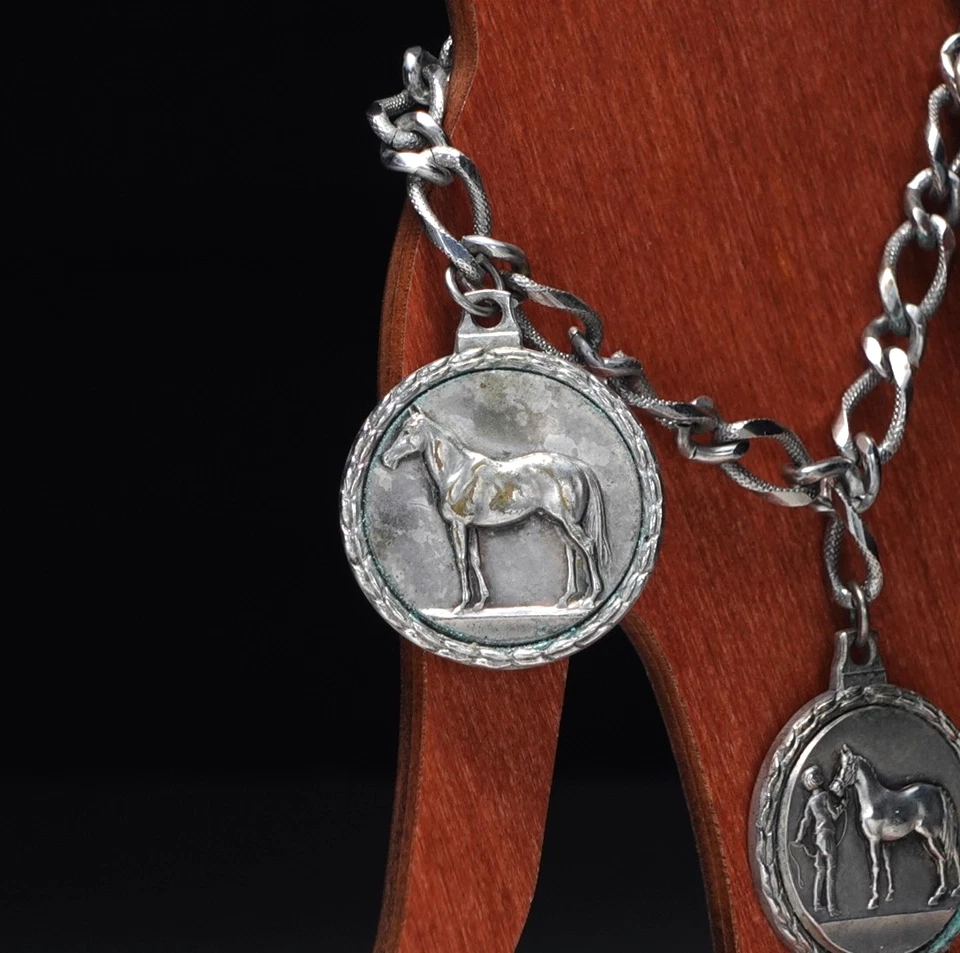 Brazalete Vintage Ecuestre Premio 3 Caballos Medallas Plata Dije  Foto 4 de 4