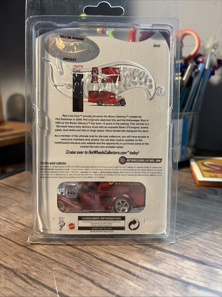 2010 Hot Wheels Red Line Club RLC эксклюзивный выпуск - доставка Blown No538/4000 - красный - Изображение 2 из 3