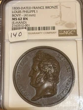 1830 France Louis Philippe 1 Bronze Medal 41mm Gorgeous!